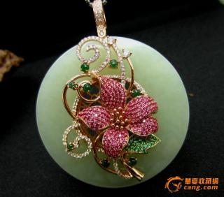 和田玉 花开富贵 大平安扣挂件